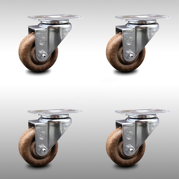 3 Inch SS High Temp Glass Filled Nylon Wheel Swivel Top Plate Caster Set SCC